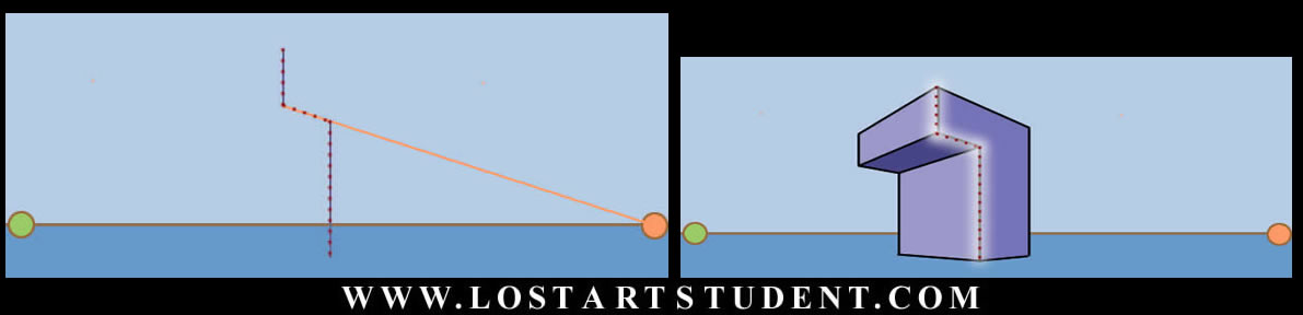2 point perspective- how to draw 2 point perspective forms- step three and four